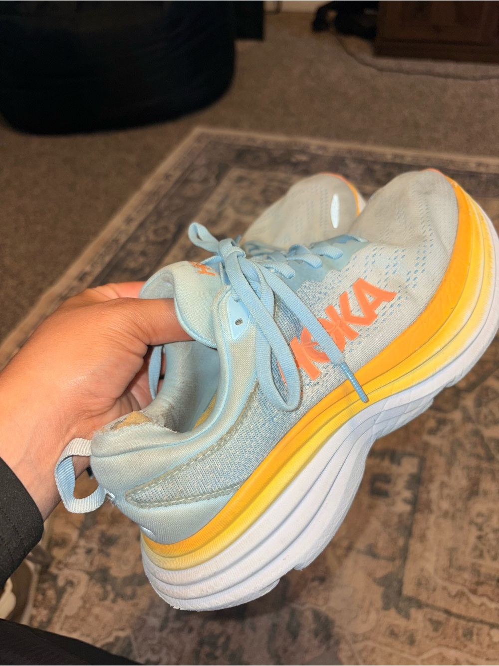 Hoka Women's Light Blue Athletic Sneakers with Yellow Gradient Midsole